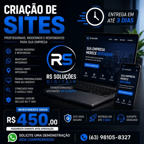 CRIAÇÃO DE SITES | ENTREGA EM ATÉ 3 DIAS