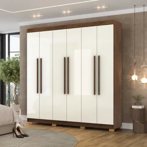 Guarda-roupa de Casal - 6 Portas + 2 Gavetas - Chocolate/OFF White - GR ROUPEIRO DE CASAL