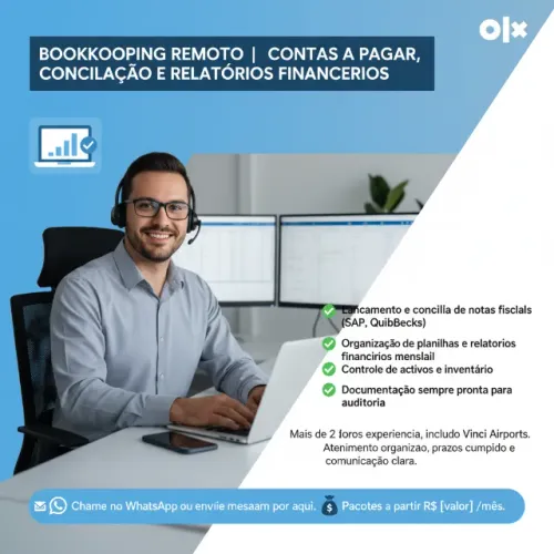 Bookkeeping Remoto | Contas a Pagar, Conciliação e Relatórios Financeiros