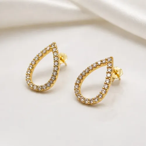 Brinco Gota Cravejada Folheado a ouro 18k