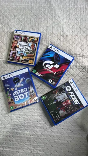 4 Jogos PS5 - Astro Bot, Gran Turismo 7, GTA V e FC 26