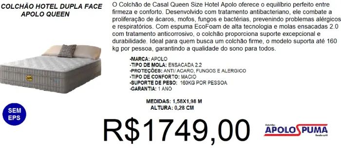 COLCHÃO - HOTEL - COMPRE HOJE E RECEBA EM ATÉ 72 HORAS 