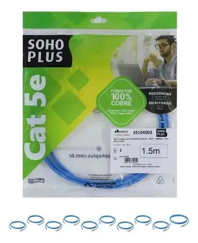 Patch Cord CAT5e SOHOPLUS 1.5m Azul (200 unidades)