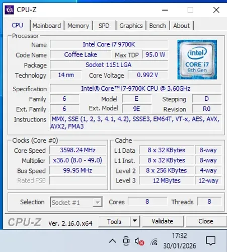 Processador Intel Core i7 9700K 4.9Ghz 8 Núcleos