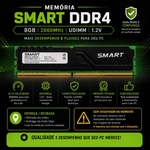 Memória RAM SMART DDR4 8GB 2666MHz - UDIMM 1.2V