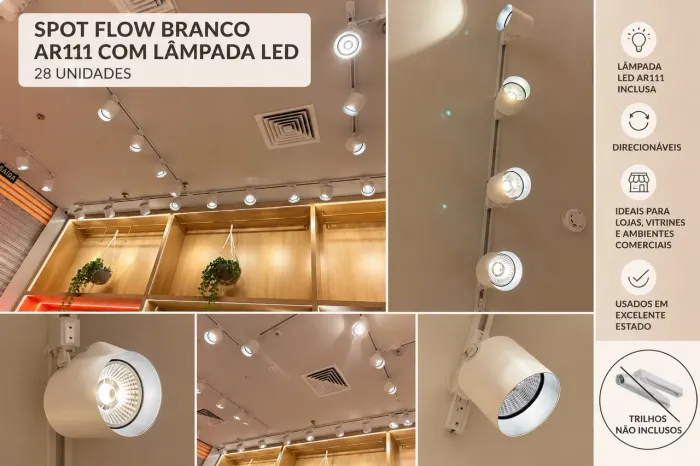 SPOT FLOW BRANCO AR111 COM LÂMPADA LED - 28 UNIDADES