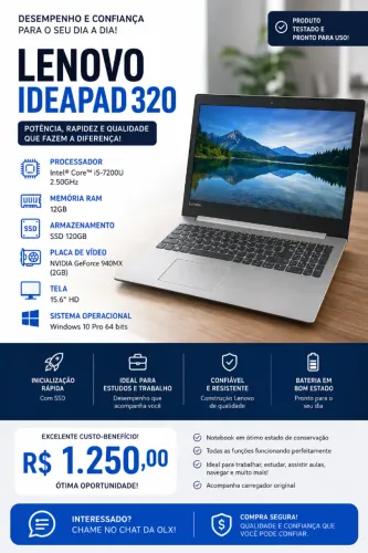 Notebook Lenovo IdeaPad 320 i5 | 12GB RAM | SSD 120GB | GeForce 940MX 2GB
