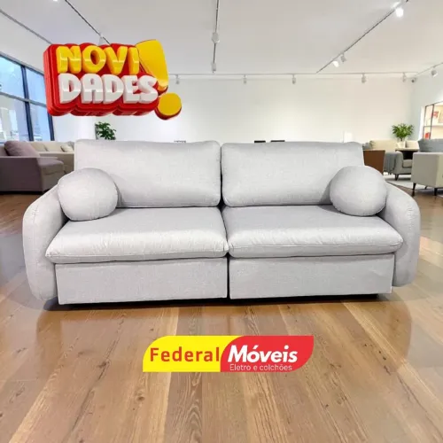 Sofá Cama Retrátil e Reclinável 2,30m Linho Bege Direto de Fábrica - Oferta Imperdível 