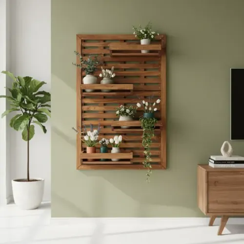 Floreira de parede vertical jardim com 4 cachepos cor cerejeira.