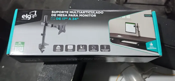 Suporte Articulado Monitor ELG F50N Pistão/Morsa 17" a 34" na Caixa