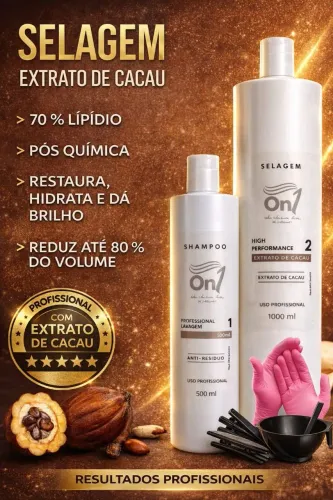 Kit Capilar ON1 Extrato de Cacau Shampoo Antirresíduo 500ml + Tratamento 1L Profissional