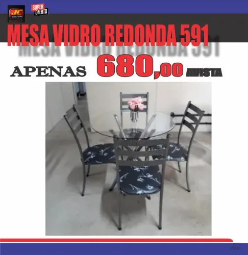 MESA DE VIDRO 4 CADEIRAS REDONDA 591