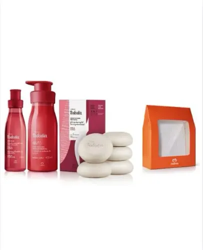 Kit Cereja e Avelã Hidratante 400ml + Body Splash 200ml + Cx de Sabonetes + Cx Presente