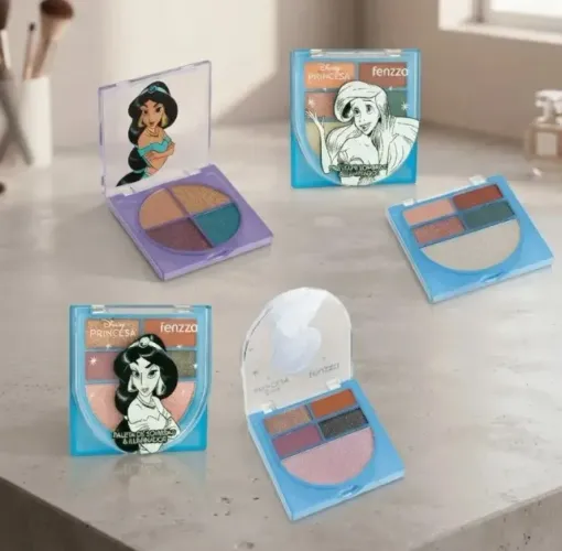kit 3 paletas de sombras princesas disney fenzza