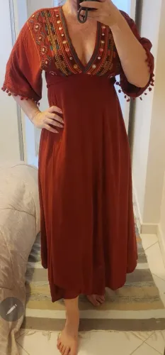 Vestido Farm tipo indiano, vermelho queimado tamanho P