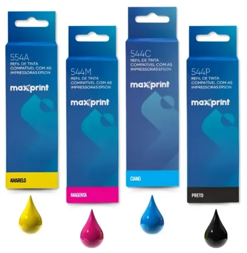 Kit Tintas Maxprint Para Impressora Epson Ecotank L3150 Preto, Magenta, Amarelo, Ciano