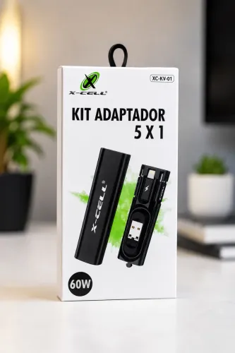 Kit Adaptador 5 em 1 USB-C Lightning Micro USB 60W X-CELL
