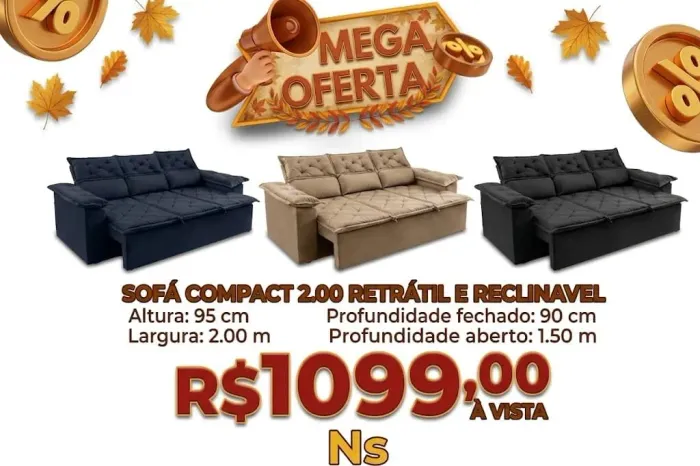 Sofá compact retrátil e reclinável