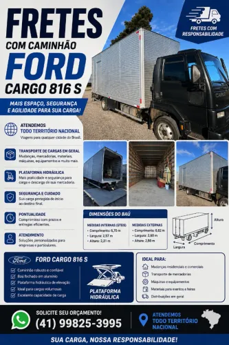 FRETES COM FORD CARGO 816 S - TODO O BRASIL