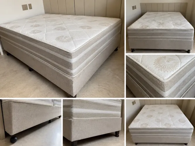 Cama Box Casal + Colchão 1,38 x 1,88 m | Bege