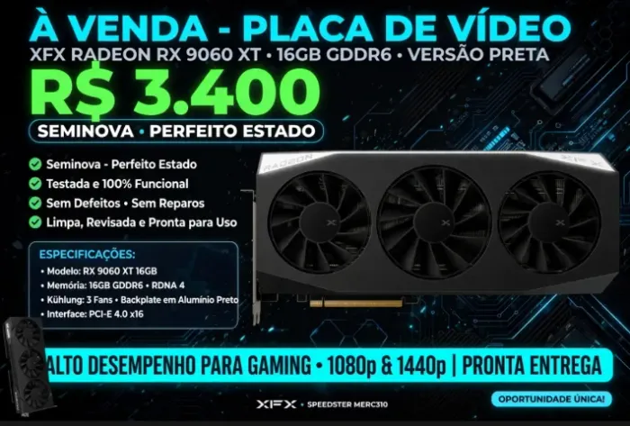 PLACA DE VÍDEO 9060XT 16GB XFX PRETA