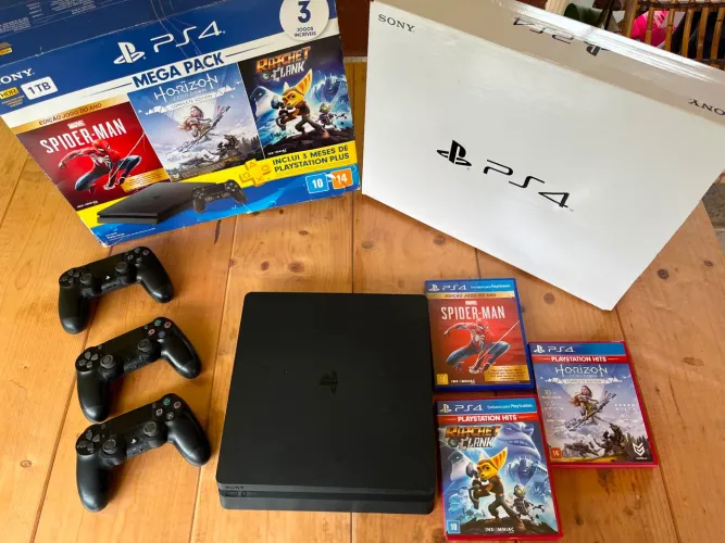 Ps4 Slim + 3 controles + 3 jogos