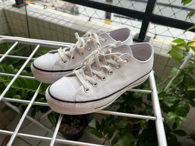 All star branco plataforma couro 38