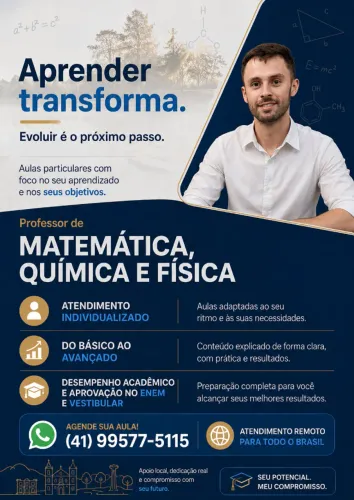 Professor especialista em Matemática, Química e Física