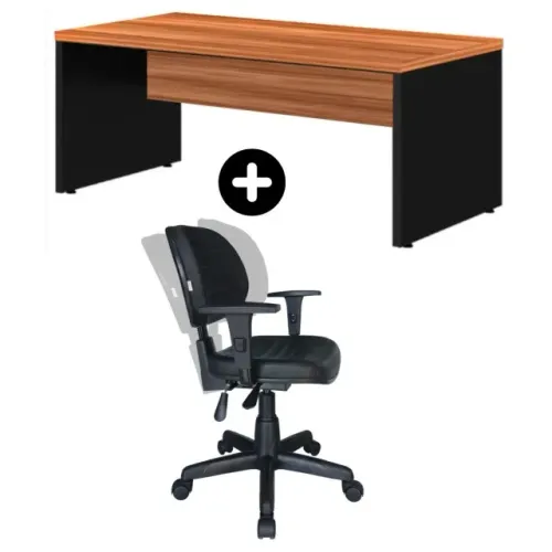 Kit Mesa Para Escritório Com Cadeira Ergonômica Back System Braços Reguláveis - 22478