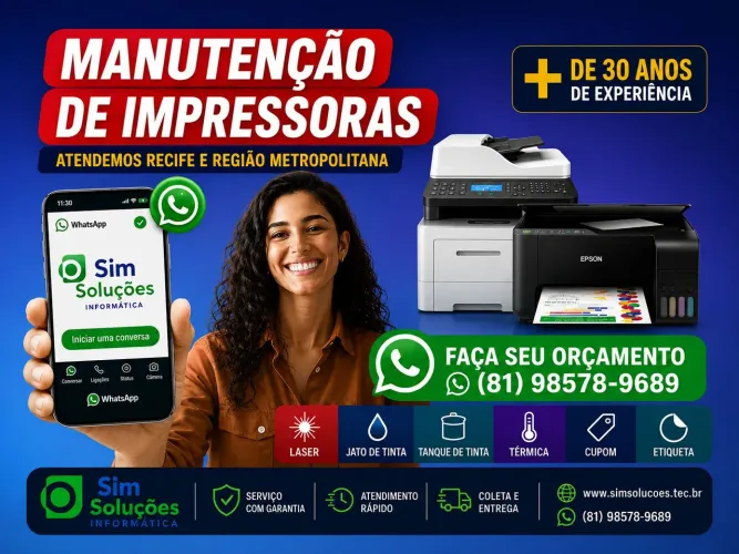 Manutenção em impressoras,Epson,HP,Brother,Samsung,canon