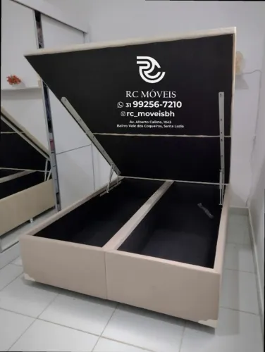 Cama box estruturada Baú Tamanho casal 1.38x1.88 Bipartido Blindado com Pistão a Gás