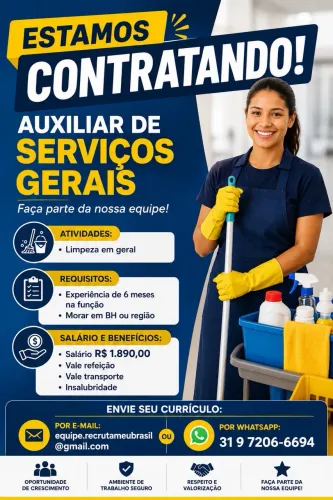  VAGA PARA AUXILIAR DE LIMPEZA 
