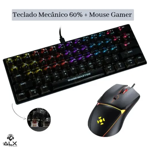 Combo Teclado Mecânico 60% + Mouse Gamer 12800dpi Programável *ENTREGA GRÁTIS*
