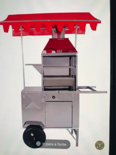 Carrinho de Churrasco em Inox comRodas Maciças e Toldo Azul
