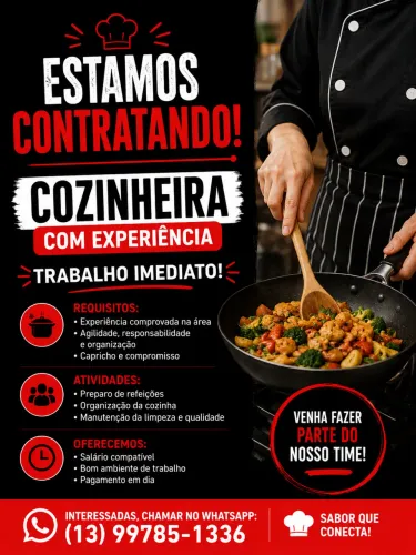 Vaga de emprego para cozinheira