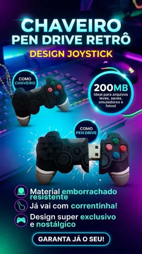 Chaveiro Pen Drive Retrô (Formato Controle) - Acessório Geek