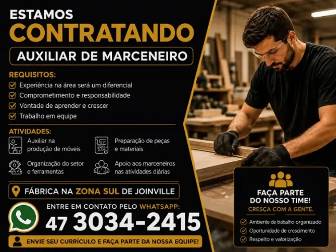 Contrata-se Auxiliar de marceneiro / montador de móveis
