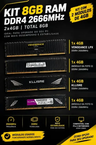 Kit 2x Memória RAM DDR4 4GB - Corsair Vengeance + Kllisre 8GB