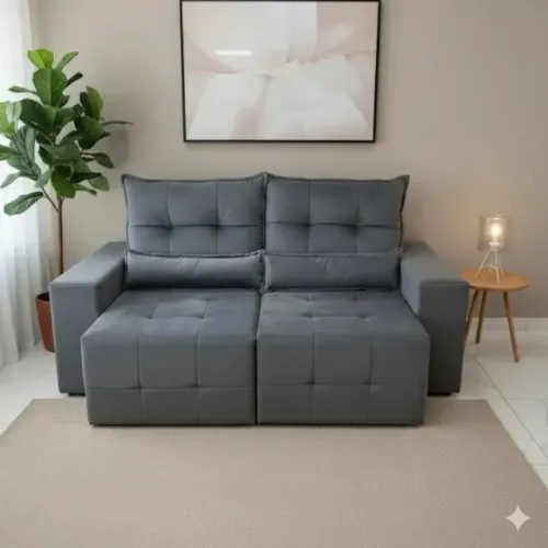 Sofa retratil e reclinavel noruega cinza veludo (dividimos em ate 10x sem juros)
