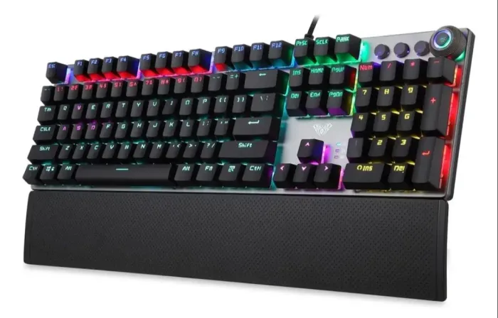 Teclado mecânico gamer 100%, switch blue, teclas removível, RGB clean