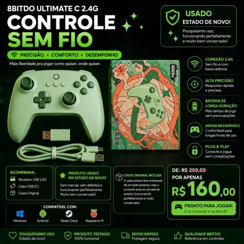 Controle 8BitDo Ultimate C 2.4G Sem Fio - VERDE