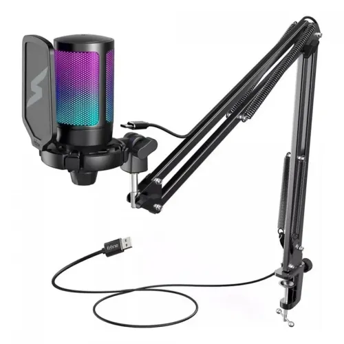 Microfone Gamer Fifine Superframe Edition Sfm1, RGB, Usb, Black, Com Braço Articulado