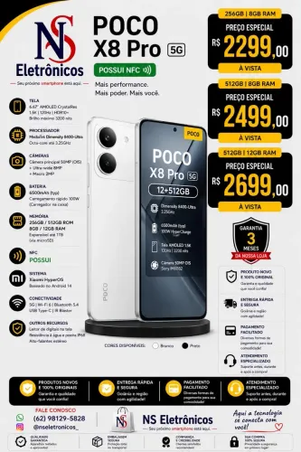 Celular Poco x8 Pro 5G NFC 256GB 08GB RAM NOVO
