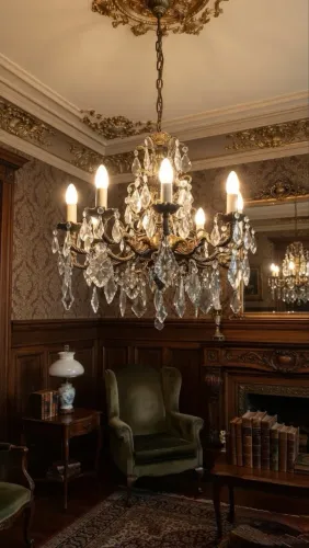 Lustre de cristal vintage corpo em bronze. 12 braços impecável