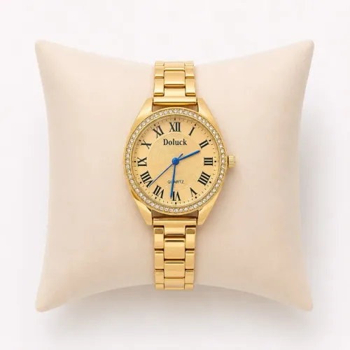 Relógio Feminino Dourado Pulseira Aço Quartz Elegante Fashion Casual Luxo