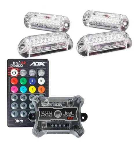 4 Strobo Automotivo Carro Ajk 4 Faróis Rgb Com Controle Novo