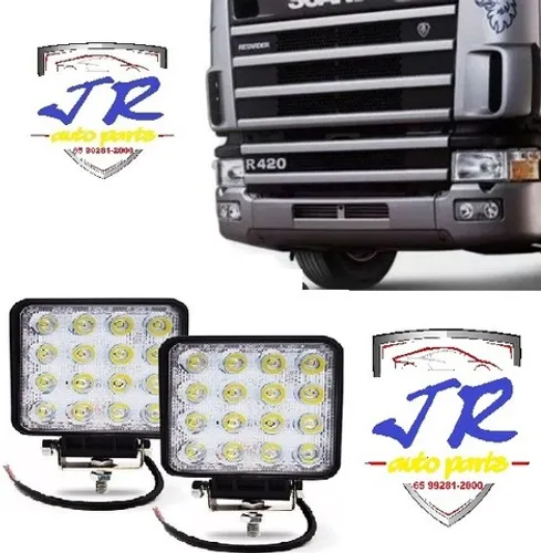 Kit 2 Farol Milha 16 Leds 48w 12v/24v Quadrado Offroad 6000k