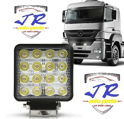 Kit 2 Farol Milha 16 Leds 48w 12v/24v Quadrado Offroad 6000k
