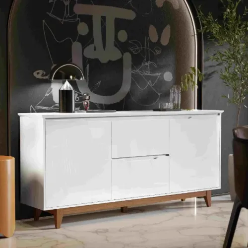 Buffet Flow 2 Portas 2 Gavetas Branco Frete Grátis - Até 12x