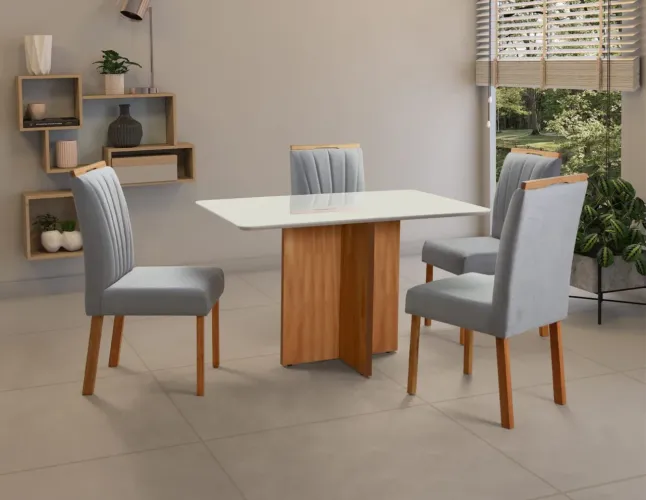 Mesa de Jantar 1,20x80 com 4 Cadeiras Sophia Cadeira Maciça t43